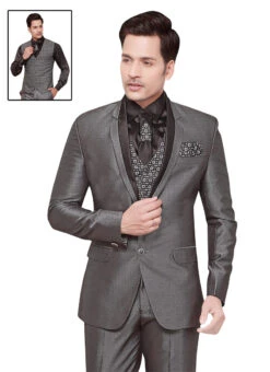 Grey Cotton Rayon Lapel Suit -C Bazaar Shop grey cotton rayon lapel suit sumdc3418 b