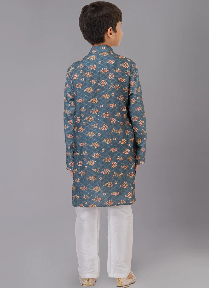 Grey Digital Printed Kids Kurta Pyjama Party Wear 3 Grey Digital Printed Kids Kurta Pyjama Party Wear - Image 3