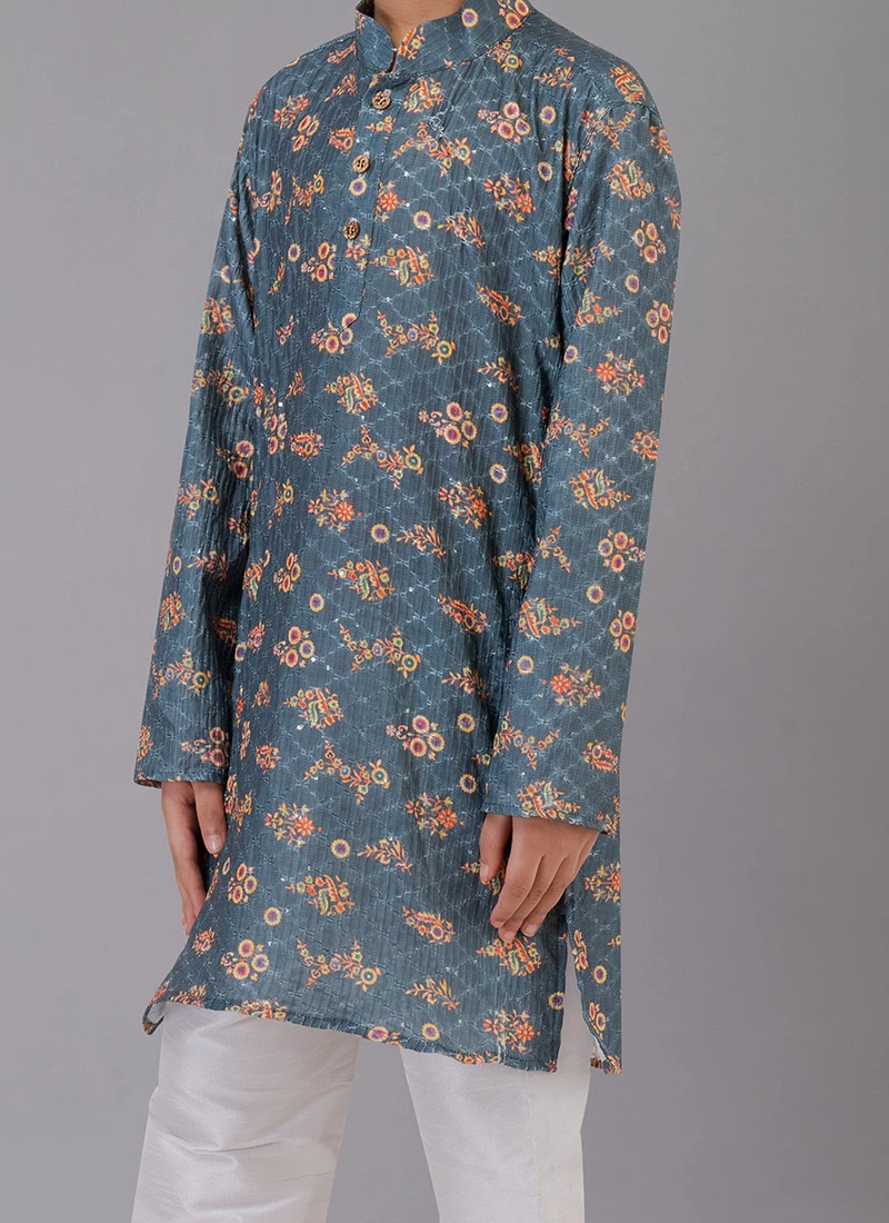 Grey Digital Printed Kids Kurta Pyjama Party Wear 1 Grey Digital Printed Kids Kurta Pyjama Party Wear