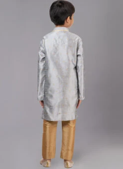Grey Dupion Silk Jacquard Kurta Pyjama Festive Wear -C Bazaar Shop grey dupion silk jacquard kurta pyjama kdbkvs805 b