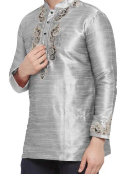 Grey Dupion Silk Kurta