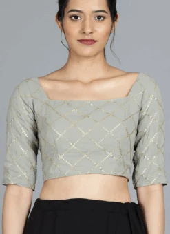 Grey Embroidered Georgette Blouse Festive Wear -C Bazaar Shop grey embroidered georgette blouse BLBS02209600 b