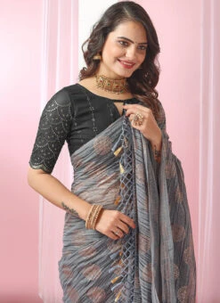 Grey Faux Georgette Sequins Saree Festive Wear -C Bazaar Shop grey faux georgette sequins saree sasacw9175 b