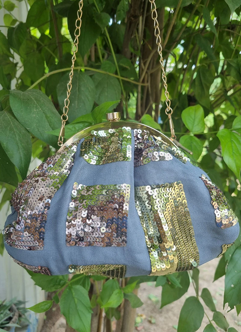 Grey Georgette Designer Clutch 2 Grey Georgette Designer Clutch - Image 2