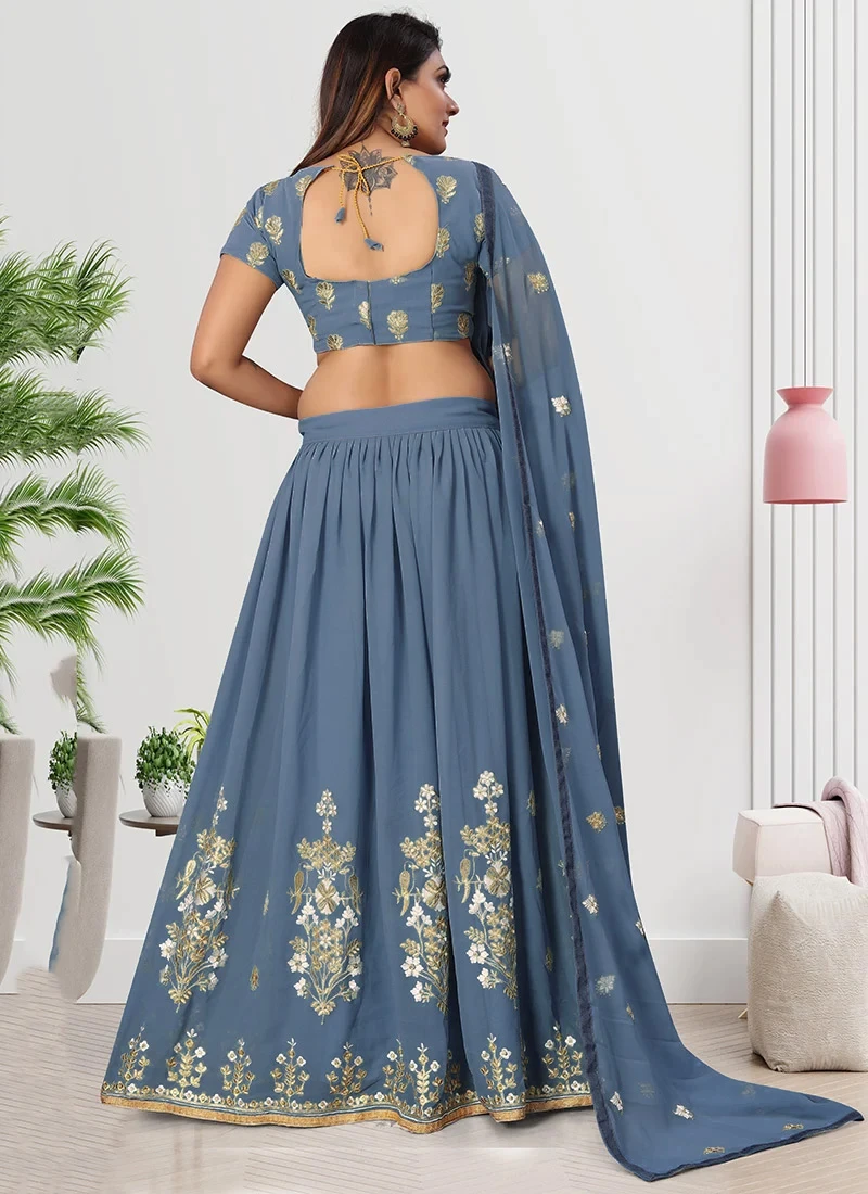 Grey Georgette Embroidered Umbrella Lehenga Party Wear 4 Grey Georgette Embroidered Umbrella Lehenga Party Wear - Image 4