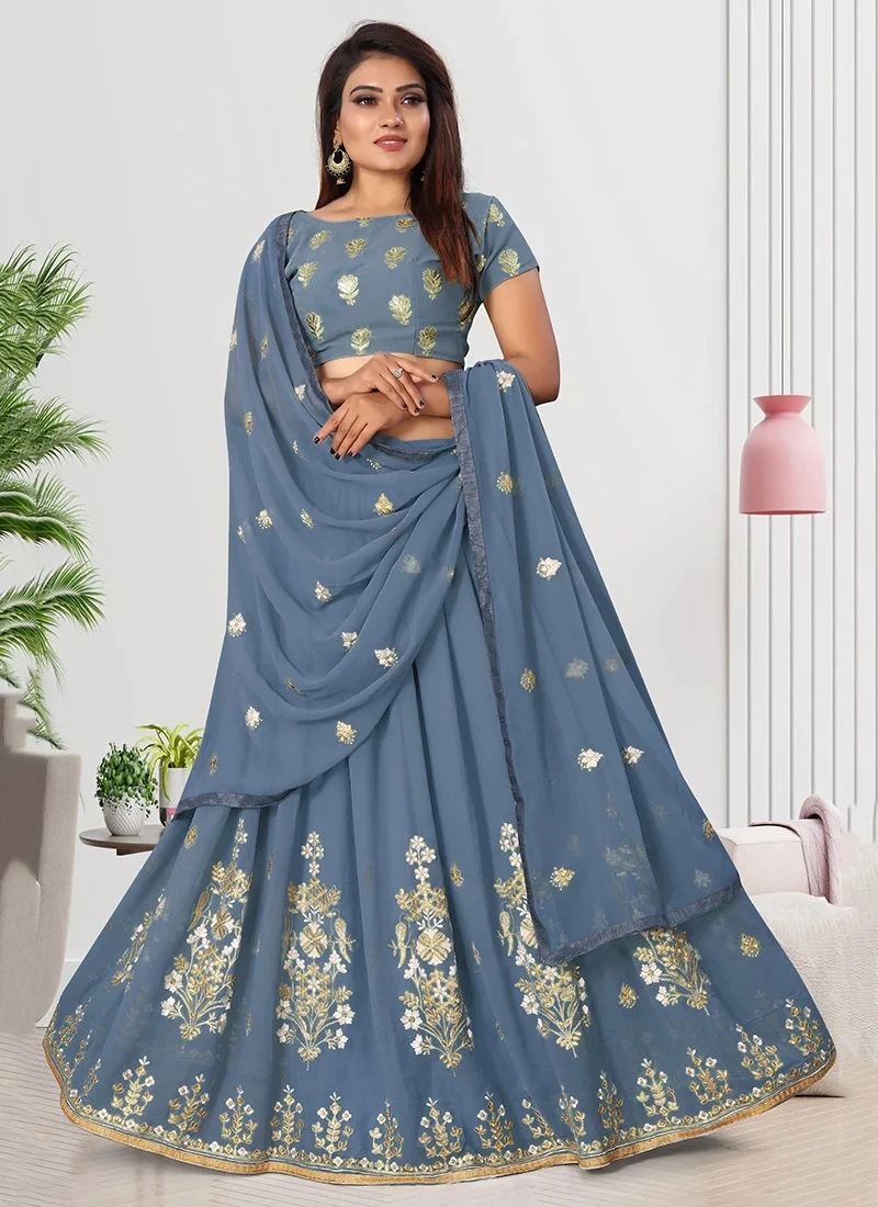 Grey Georgette Embroidered Umbrella Lehenga Party Wear 3 Grey Georgette Embroidered Umbrella Lehenga Party Wear - Image 3