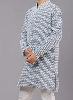 Grey Georgette Embroidery Kids Kurta Pyjama Party Wear
