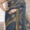 Grey Georgette Hand Work Saree Party Wear