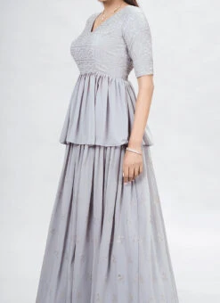 Grey Georgette Sequins Long Choli Umbrella Lehenga Party Wear