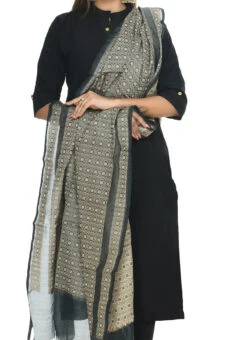 Grey Handloom Cotton Weaving Work Dupatta Work Wear