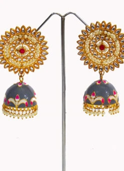 Grey Meenakari Jhumka Party Wear -C Bazaar Shop grey meenakari jhumka erddrj9074h b