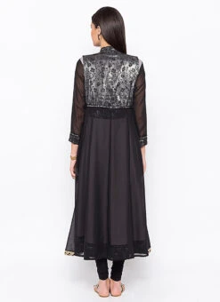 Grey N Black Crepe Embroidered Kurta Churidar Set After Six Wear -C Bazaar Shop grey n black crepe embroidered kurta churidar set krsmnc2100bks b