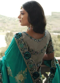 Grey N Green Silk Zari Embroidery Work Half N Half Saree Party Wear 7 Grey N Green Silk Zari Embroidery Work Half N Half Saree Party Wear -C Bazaar Shop grey n green silk zari embroidery work half n half saree samkns102214059 b