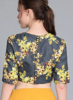 Grey N Yellow Cotton Digital Printed Blouse Festive Wear -C Bazaar Shop grey n yellow cotton digital printed blouse BLBS02209592 b