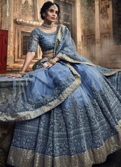 Grey Net A Line Lehenga Wedding Wear -C Bazaar Shop grey net a line lehenga ghscc3508 b