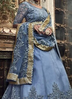 Grey Net A Line Lehenga Wedding Wear
