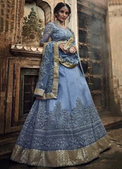 Grey Net A Line Lehenga Wedding Wear -C Bazaar Shop grey net a line lehenga ghscc3508 u