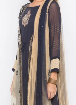 Grey Net Anarkali Suit Party Wear