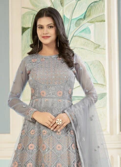 Grey Net Embroidered Stones Anarkali Suit Party Wear 7 Grey Net Embroidered Stones Anarkali Suit Party Wear -C Bazaar Shop grey net embroidered stones anarkali suit slsacw8952 b
