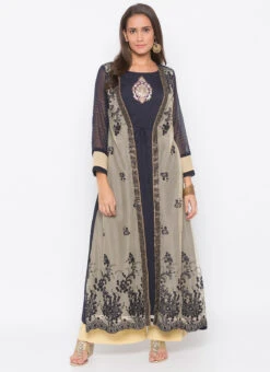 Grey Net Kurta Palazzo Set Party Wear -C Bazaar Shop grey net kurta palazzo set krsmnkc2040a u