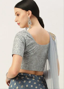 Grey Net Sequins Blouse Festive Wear -C Bazaar Shop grey net sequins blouse BLBS02305282 b