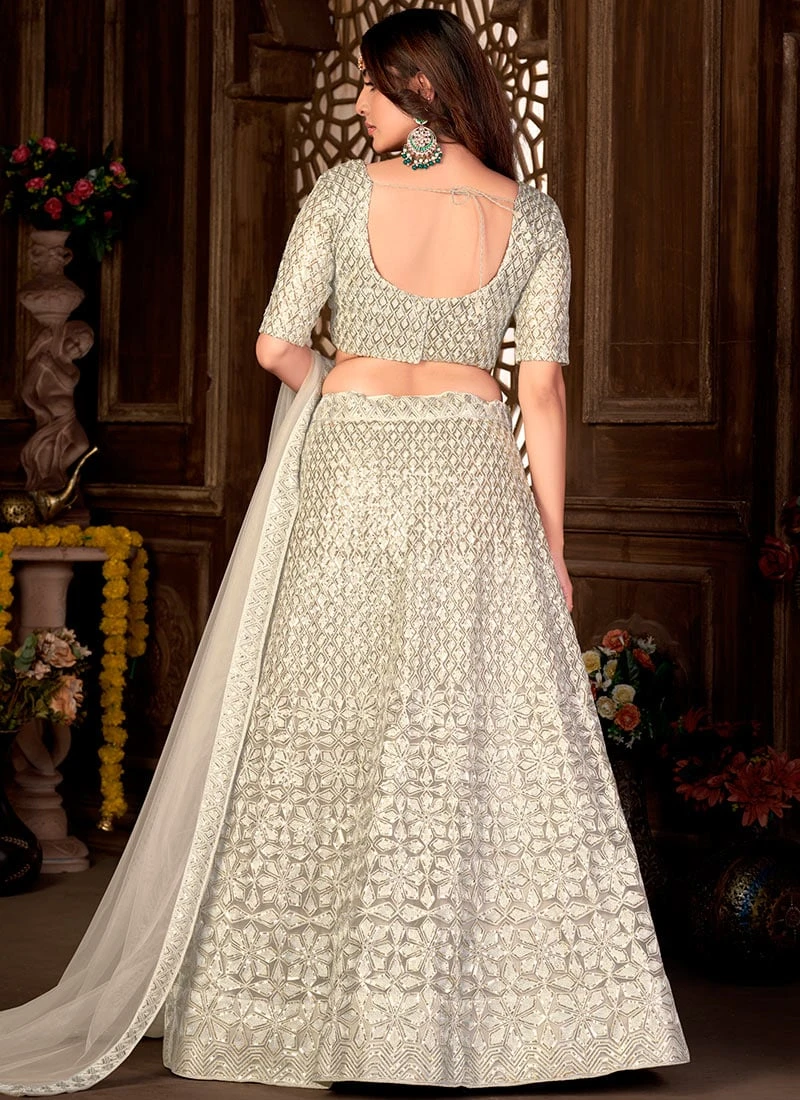 Cream Net Sequins Umbrella Lehenga Party Wear 4 Cream Net Sequins Umbrella Lehenga Party Wear - Image 4