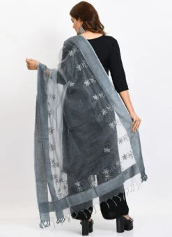 Grey Organza Cotton Chikankari Embroidery Dupatta Work Wear -C Bazaar Shop grey organza cotton chikankari embroidery dupatta dpdmimfd114 b