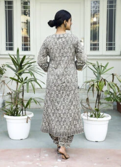 Grey Pure Cotton Hand Block Printed Kurta Salwar Set After Six Wear -C Bazaar Shop grey pure cotton hand block printed kurta salwar set krsjbp2022a2089b b
