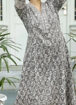 Grey Pure Cotton Hand Block Printed Kurta Salwar Set After Six Wear