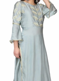 Grey Raw Silk Embroidery Kurta Palazzo Set Party Wear