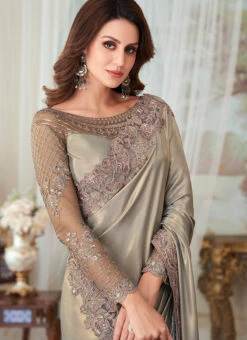 Grey Silk Embroidery Sequins Work Saree Party Wear 7 Grey Silk Embroidery Sequins Work Saree Party Wear -C Bazaar Shop grey silk embroidery sequins work saree samkns101927011 b