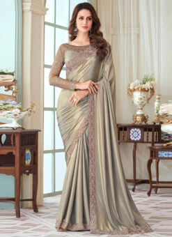 Grey Silk Embroidery Sequins Work Saree Party Wear 6 Grey Silk Embroidery Sequins Work Saree Party Wear -C Bazaar Shop grey silk embroidery sequins work saree samkns101927011 u
