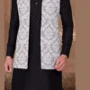 Grey Silk Jacquard Work Long Nehru Jacket