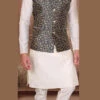 Grey Silk Jacquard Work Nehru Jacket