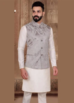 Grey Silk Nehru Jacket 5 Grey Silk Nehru Jacket -C Bazaar Shop grey silk nehru jacket jmkmdc7160 b