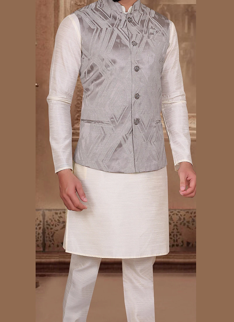 Grey Silk Nehru Jacket 1 Grey Silk Nehru Jacket