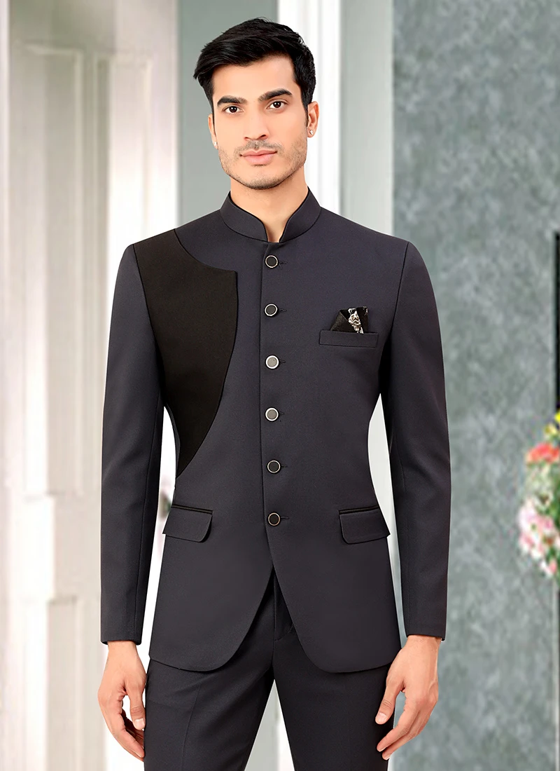 Grey Terry Rayon Bandhgala Suit 3 Grey Terry Rayon Bandhgala Suit - Image 3