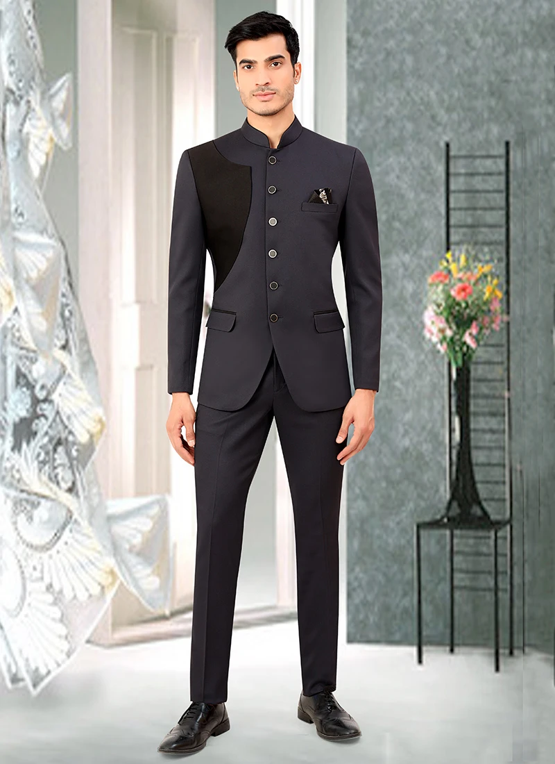 Grey Terry Rayon Bandhgala Suit 2 Grey Terry Rayon Bandhgala Suit - Image 2