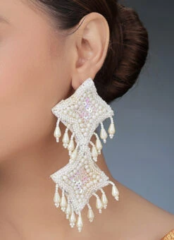 Hand Crafted Pearls Embroidery Boho Earrings Party Wear