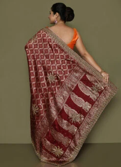 Hand Work Maroon Color Kanjivaram Silk Saree Festive Wear -C Bazaar Shop hand work maroon color kanjivaram silk saree sadsf4895 b