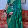 Handloom Weaving Silk Jacquard Woven Work Teal Green Color Saree Festive Wear
