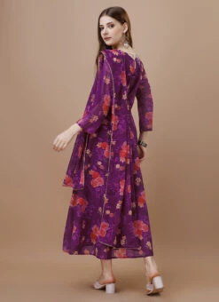 Hot Pink Faux Georgette Digital Print Fit And Flare Dress After Six Wear -C Bazaar Shop hot pink faux georgette digital print fit and flare dress drssck6004 b