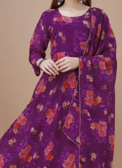 Hot Pink Faux Georgette Digital Print Fit And Flare Dress After Six Wear