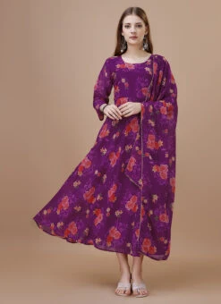 Hot Pink Faux Georgette Digital Print Fit And Flare Dress After Six Wear -C Bazaar Shop hot pink faux georgette digital print fit and flare dress drssck6004 u