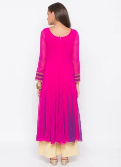 Hot Pink Georgette Embroidered Kurta Palazzo Set After Six Wear -C Bazaar Shop hot pink georgette embroidered kurta palazzo set krsmnc2093ks b