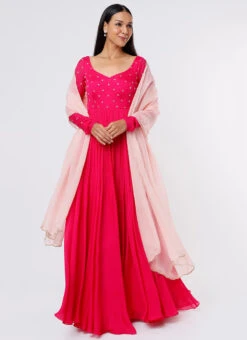 Hot Pink Pure Chinon Silk Hand Embroidery Anarkali Suit Party Wear -C Bazaar Shop hot pink pure chinon silk hand embroidery anarkali suit sldvcsvak202 u