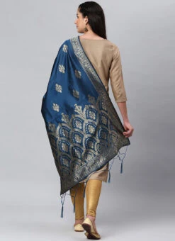 Indigo Blue Benarasi Silk Jacquard Woven Dupatta Festive Wear -C Bazaar Shop indigo blue benarasi silk jacquard woven dupatta dpsli1402104iblu b