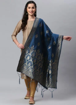 Indigo Blue Benarasi Silk Jacquard Woven Dupatta Festive Wear -C Bazaar Shop indigo blue benarasi silk jacquard woven dupatta dpsli1402104iblu u