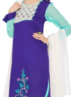 Indigo Blue N Off White Asymmetrical Anarkali Leisure Wear