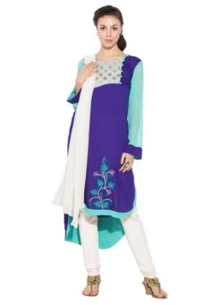 Indigo Blue N Off White Asymmetrical Anarkali Leisure Wear -C Bazaar Shop indigo blue n off white asymmetrical anarkali slmnc1577skd u